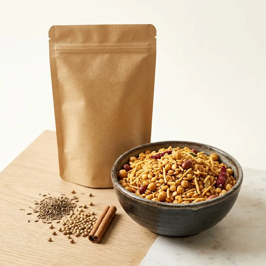 FH Premiums tikka nimko — crispy sev and namkeen mix in a ceramic bowl